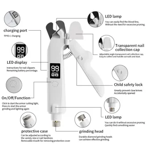 Electric pet nail clipper and grinder with LED display, light and Type-C rechargeable.