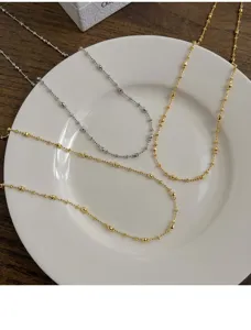 S925 sterling zilveren kraal halsketting set, delicate handgemaakte verstelbare ketting voor dames.