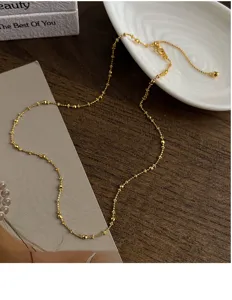 S925 sterling zilveren kralenketting delicate gouden kralen verstelbare ketting detail