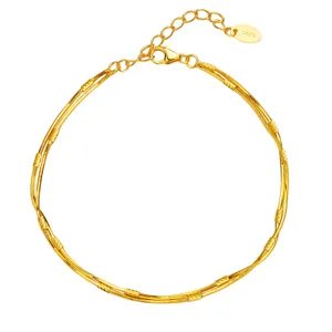 Gold plated double layer snake chain bracelet s925 silver minimalist jewelry for women