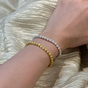 Pulsera de cuentas de ojo de gato de plata S925, elegante diseño doble para mujeres.