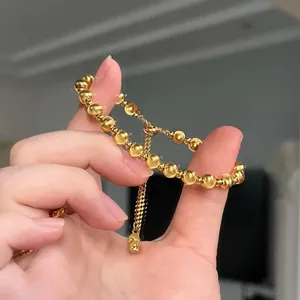 Pulsera ajustable de plata de ley chapada en oro con cuentas brillantes