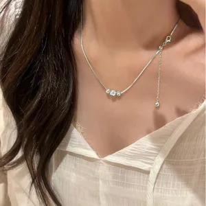 S925 Sterling Zilveren Slangenketting Halsketting met Verstelbare Kwastje en Kralen Vrouw.