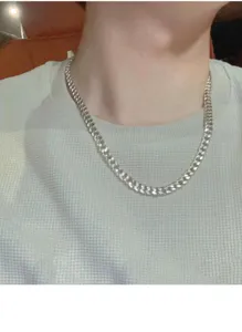 Silberne Kubanische Gliederkette Halskette fuer Damen und Herren, Hip Hop Statement Schmuck.