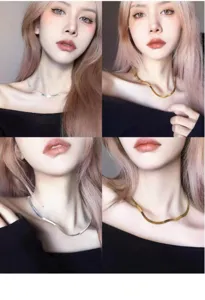 Nahaufnahme der S925 Silber flachen Schlangenknochen Halskette, Hip-Hop Stil Kette.