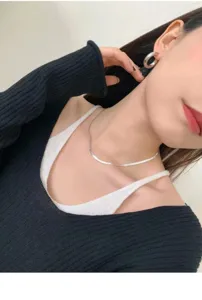 S925 Sterling Silber flache Schlangenkette Halskette, minimalistischer Choker für Damen.