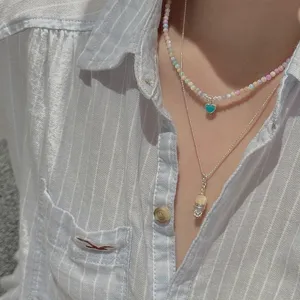 S925 sterling silver layered necklace with colorful beads and cute cake ice cream pendants.