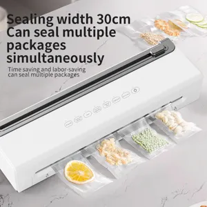 Draadloze vacuümmachine voor droog en nat voedsel met 30 cm sealbreedte voor meerdere zakjes.