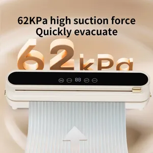 Compact household food vacuum sealer machine with high suction for kitchen food storage.