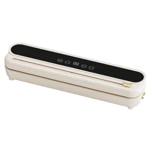 Compact household vacuum food sealer machine in beige with digital display and touch panel