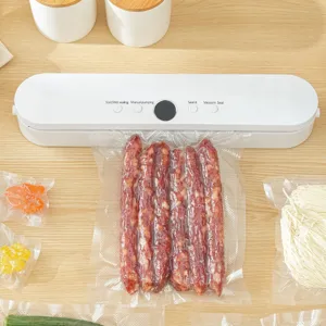 Compact automatic food vacuum sealer machine for home use, keeps meat and vegetables fresh.