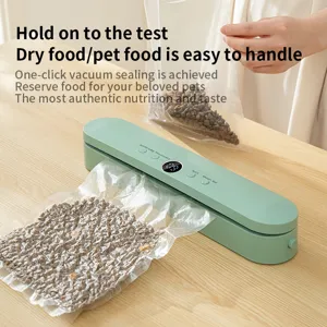 Compact household food vacuum sealer machine for fresh dry meat and pet food storage.