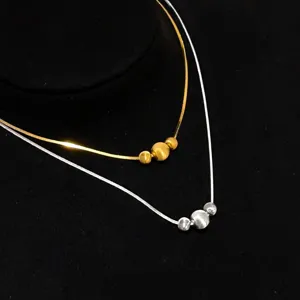 Minimalistische 925 zilveren slangenhalsketting met drie ronde kralen hanger voor dames sieraden.