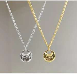 Detailed view of the S925 sterling silver blessing lock pendant necklace with a chic traditional design.