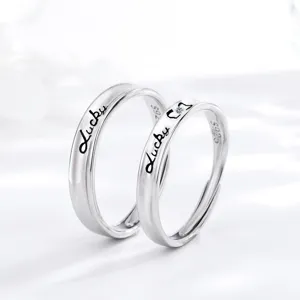 S925 Silber Paar Ringe Set minimalistisch lucky Buchstabe Design romantisches Geschenk