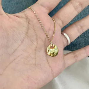 Gold-plated sterling silver fortune bag necklace with Chinese style pendant for women daily wear.