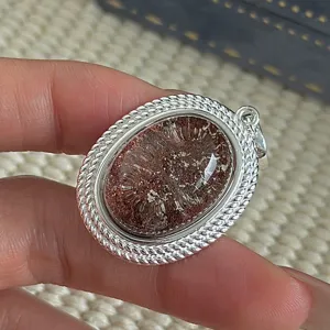 S925 Sterlingsilber Rutilquarz Anhänger Retro Oval Naturstein Eingelegt Nischen-Design Koreanischer Stil Schmuck Für Damen