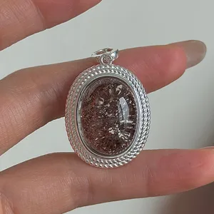 S925 Sterling Silber Vintage oval Rutilquarz Anhänger eleganter Schmuck modisch