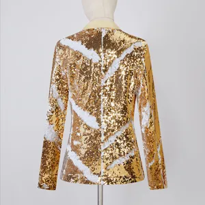 Mujer chaqueta blazer lentejuelas oro blanco detalle vista trasera fiesta brillante