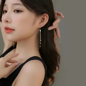 Boucles d'Oreilles Pendantes Étoile en Argent Sterling S925 pour Femmes Longue Chaîne Boucles d'Oreilles Élégantes Bijoux