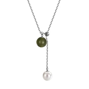 S925 Sterling Silver Natural Hetian Jade Pearl Y-Necklace Adjustable Clavicle Chain