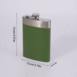 Green stainless steel hip flask portable pocket liquor bottle 15cm outdoor flask