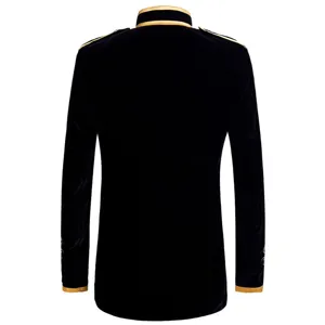 Men's velvet retro palace jacket back view, gothic vintage stage performance costume detail.