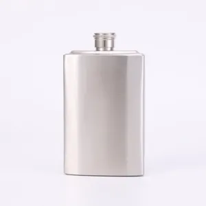 Stainless steel pocket hip flask with brushed finish, portable metal container for outdoor use.