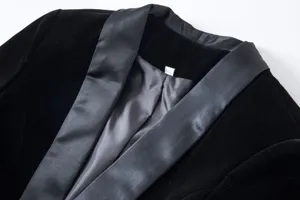 Black velvet blazer women elegant shawl lapel slim fit suit jacket formal outerwear detail
