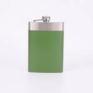 Stainless steel hip flask 9 oz green portable pocket whiskey container outdoor camping