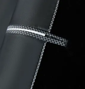 Men's black velvet suit jacket detail view showing exquisite satin lapel and checkered piping.