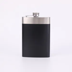 Portable 9oz stainless steel hip flask in matte black finish, perfect for outdoor travel.