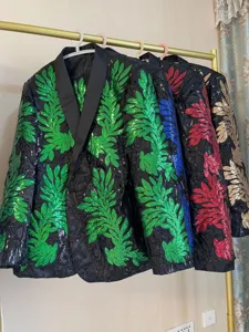 Chaqueta de Traje con Lentejuelas para Hombre Brillante Bordado de Hojas Rendimiento