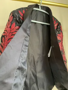 Men's stylish sequin blazer jacket with floral pattern, perfect for parties and stage performances.