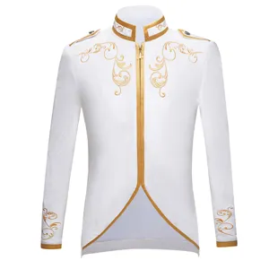 White gold embroidered men court jacket prince style singer stage apparel detail view