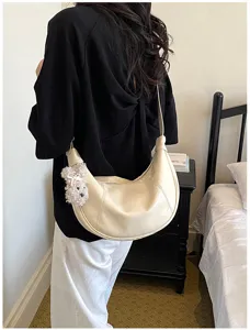 Borsa a tracolla a mezzaluna grande capacità casual da donna borsa a secchiello morbida minimalista