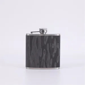 Portable 304 stainless steel hip flask with bamboo texture pattern for outdoor camping.