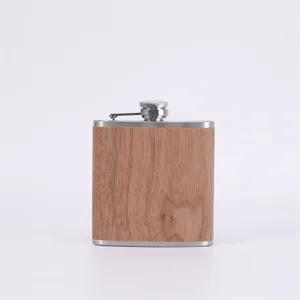 Stainless steel hip flask detail wood grain pattern portable pocket alcohol flask