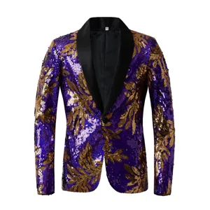 Herren Pailletten Anzugjacke Goldene Blätter Show Blazer für Party Bühne Performance