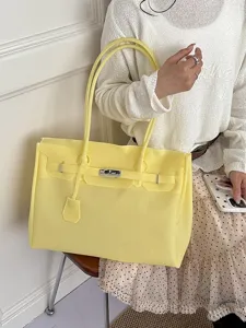 Yellow jelly tote bag for women, large capacity shoulder handbag for daily commute and summer.