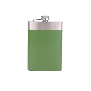 Army green 304 stainless steel hip flask 9 oz portable pocket liquor flask for outdoor travel.