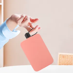 Portable flat stainless steel hip flask, pink outdoor travel pocket water bottle with strap.