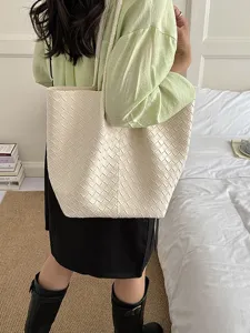 Woven Leather Tote Bag Large Capacity Casual Shoulder Bag for Women Daily Commute Style