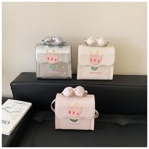 Mini sac à dos mignon avec broderie de tulipe et nœud, sac à bandoulière élégant en cuir.