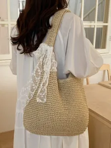 Bolso de hombro de paja tejida de gran capacidad para verano mujer elegante casual moda