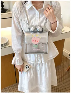 Vue détaillée du mini sac à dos argenté avec broderie tulipe et nœud pour les jeunes filles.