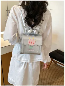 Mini sac à dos argenté pour femme, jolie broderie de tulipe et nœud 3D, sac polyvalent au quotidien.