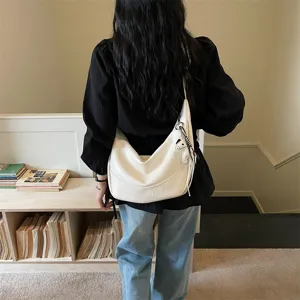 Minimalist white hobo shoulder bag soft leather slouchy dumpling crossbody bag for women
