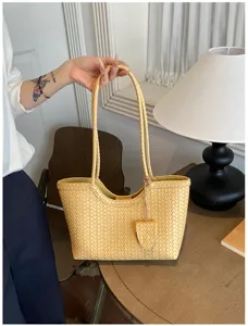 Stylish woven leather tote bag for women, large capacity casual underarm commuting bag.