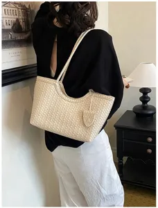 Chic woven leather tote bag, stylish casual underarm shoulder bag for daily commuting.